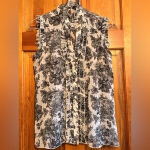 Apt. 9 Black and White Floral Ruffle Blouse